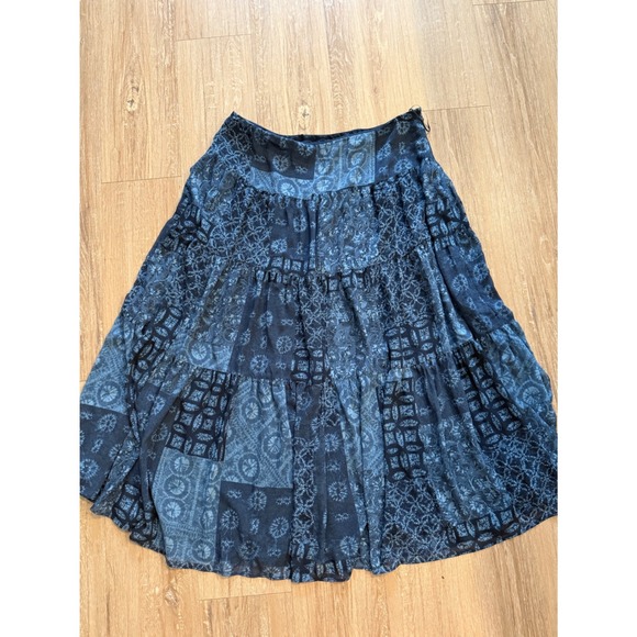 Lauren Ralph Lauren Geo Print Crinkle Georgette Skirt Tiered Maxi Blue 16 Boho - Picture 4 of 7